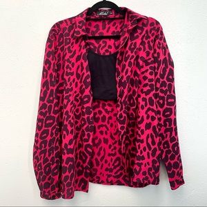 MOTEL ROCKS DISAM SHIRT IN OVERSIZE JAGUAR RED BUTTON DOWN ANIMAL PRINT PINK